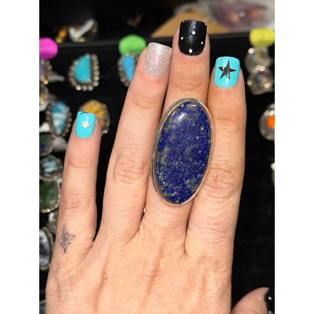 Lapis Oval Sterling Silver Overlay Ring Size 7